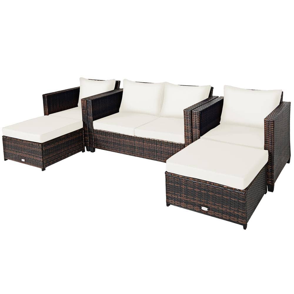 5-Piece Plastic Wicker Outdoor Sectional Set with White Cushions price history on PriceWatchPro