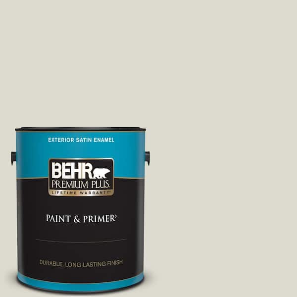 BEHR PREMIUM PLUS 1 gal. #GR-W11 Silver Ash Satin Enamel Exterior Paint & Primer