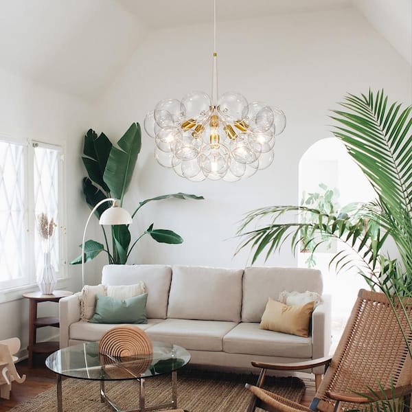 HUOKU Alma 6-Light 24.8 in.W Gold and White Cluster Bubble