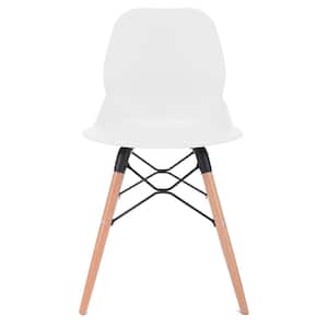 Joy Series White Dining Shell Side Designer Task Chair with Beech Wood Legs (Set of 2) - Great for Home, Office