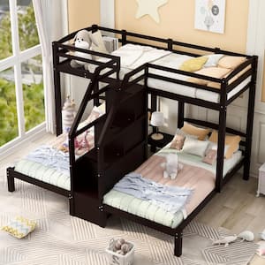 Espresso Twin over Twin and Twin Bunk Bed with Built in Staircase and Little Drawer