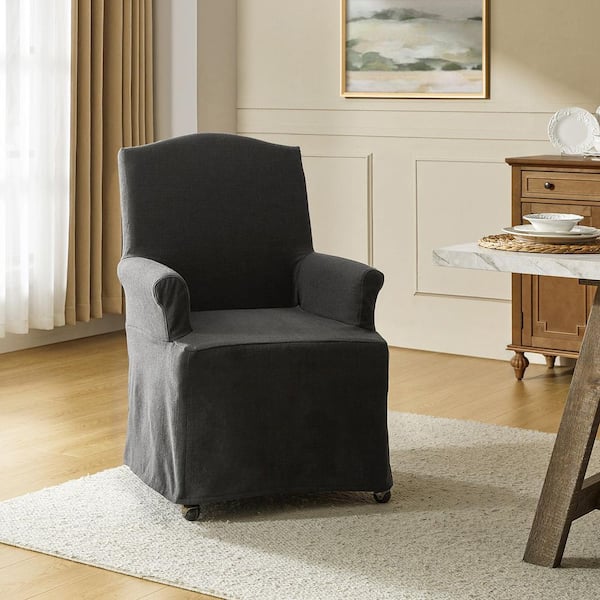 Adelina Charcoal Traditional Roll Arm Dining Chair with Hooded Caster Wheels