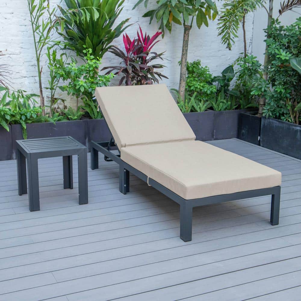 Chelsea Beige Aluminum Outdoor Chaise Lounge with Cushions and Side Table