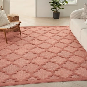Easy Care Coral/Orange 7 ft. x 10 ft. Geometric Contemporary Indoor Outdoor Area Rug