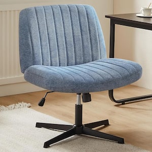 Fabric Padded Height Adjustable Wide Seat Ergonomic Armless Office Desk Chair No Wheels in Blue