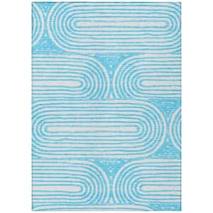 Chantille ACN540 Teal 5 ft. x 7 ft. 6 in. Machine Washable Indoor/Outdoor Geometric Area Rug