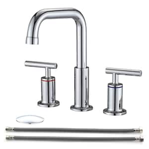 8 in. Widespread Double-Handle High Arc Bathroom Faucet Combo Kit with Drain Kit Included and Pop-Up Drain in Chrome