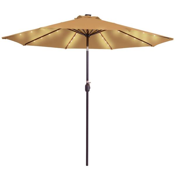 9' 8-rib Patio Outdoor Umbrella Crank Tilt Aluminium 32 Led Solar Powered  Beige 