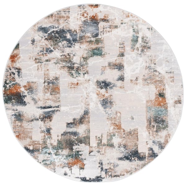 SAFAVIEH Alenia Gray/Beige 7 ft. x 7 ft. Shattered Abstract Gray/Beige Round Area Rug