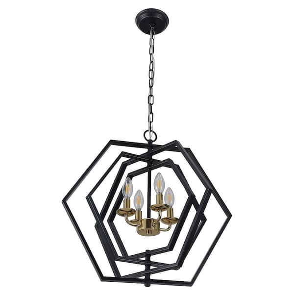 Bella Depot Vintage 4 light Matte Black Linear Geometric Chandelier Hanging Pendant Light for Dining Room Living Room
