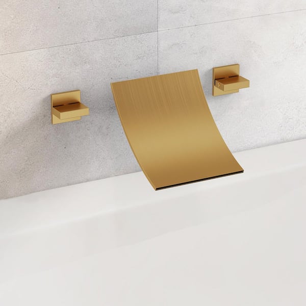 Double-Handle Wall Mount Roman Tub Faucet Bathtub Faucet in Brushed Gold