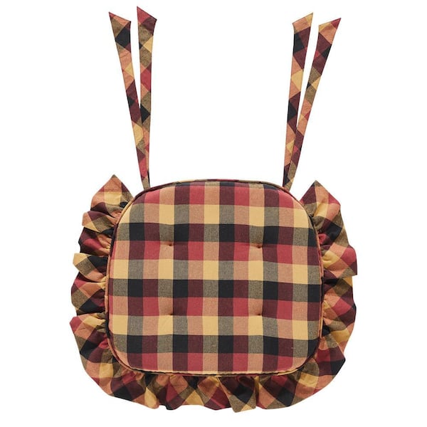Heritage Farms Burgundy Tan Black Primitive Check Ruffled Chair Pad