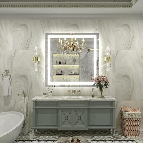36 in. W x 36 in. H Square Frameless Front & Back LED Lighted Anti-Fog Tempered Glass Wall Bathroom Vanity Mirror