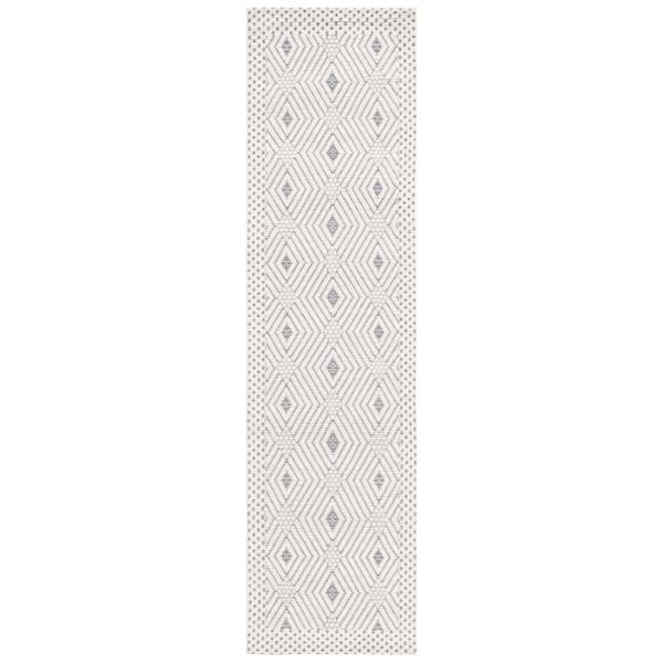 SAFAVIEH Marbella Ivory Grey 2 ft. X 9 ft. Geometric Plaid Runner Rug