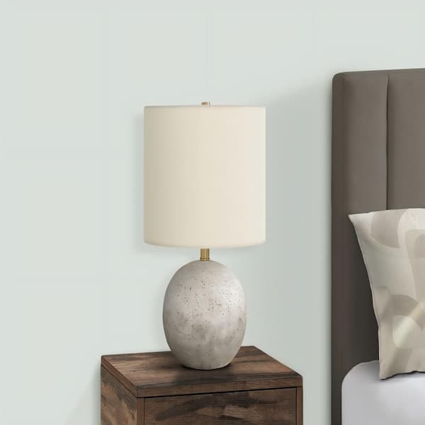 19 in. Gray Concrete Table Lamp with Sphere Shape and Ivory Linen Drum Shade for Living Room, Bedroom and Office