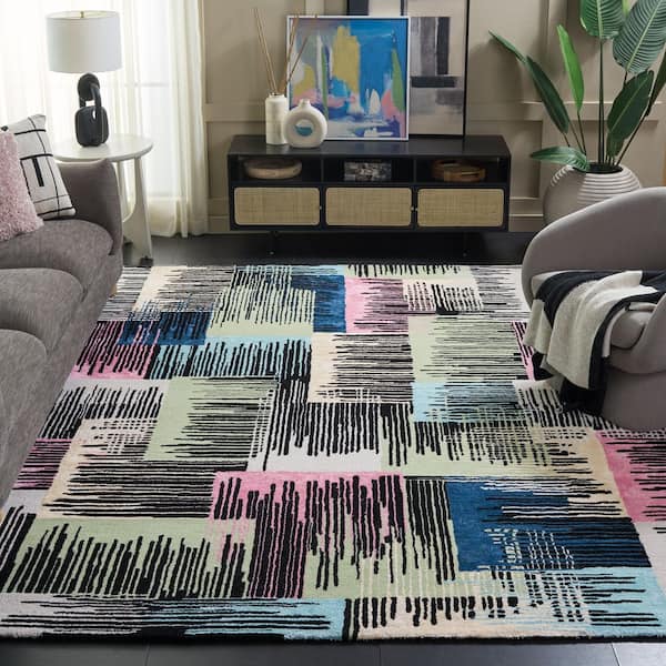 Fifth Avenue 9 ft. x 12 ft. Black/Pink Abstract Area Rug