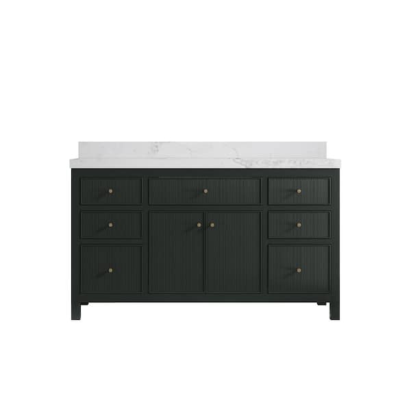 Willow Collections Sonoma 60 in. W x 22 in. D x 36 in. H Single Sink Bath Vanity in Dark Green with 2 in. Calacatta Nuvo Top