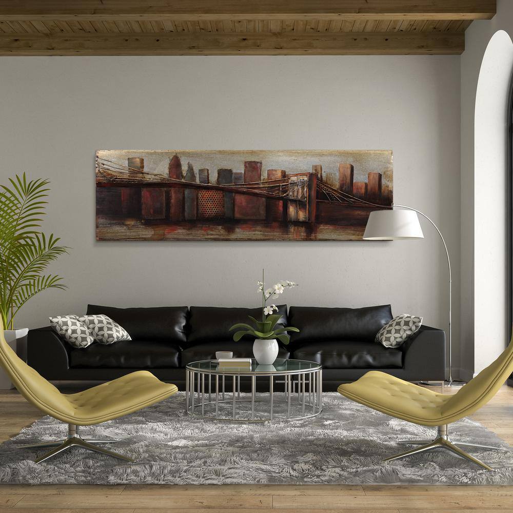Hand Painted Iron Cityscape Wall Art Sculpture, 72" x 22"