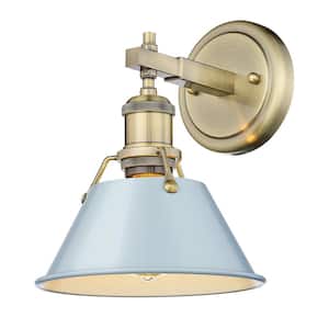 Orwell 1-Light Aged Brass Wall Sconce with Seafoam Shade