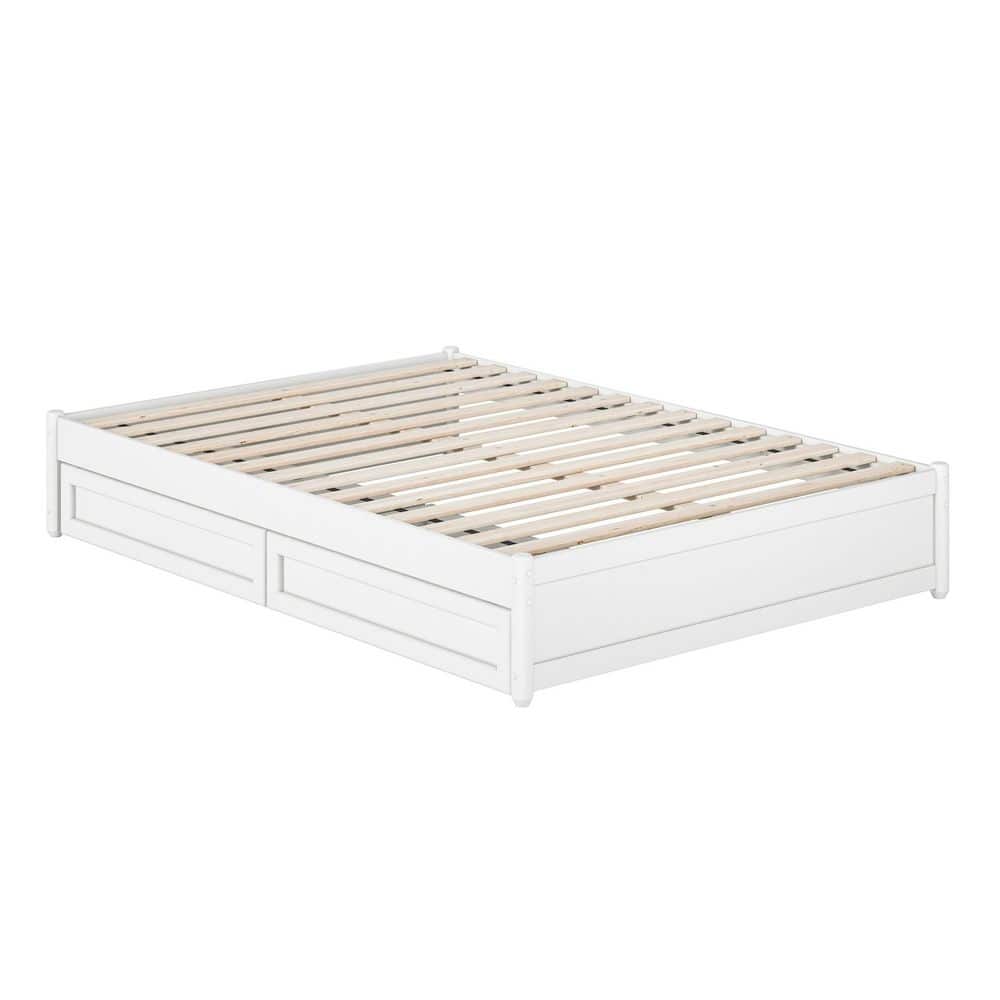 Barcelona White Full Wood Panel Platform Bed with Storage Drawers