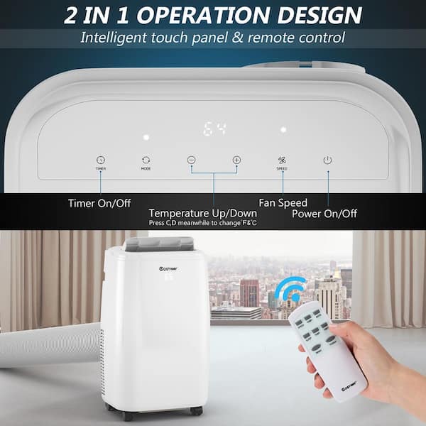 COSTWAY Portable Air Conditioner, 8000 BTU AC Unit with Built-in  Dehumidifier, Fan Mode, Sleep Mode, 24H Timer, Remote Control, Window  Installation