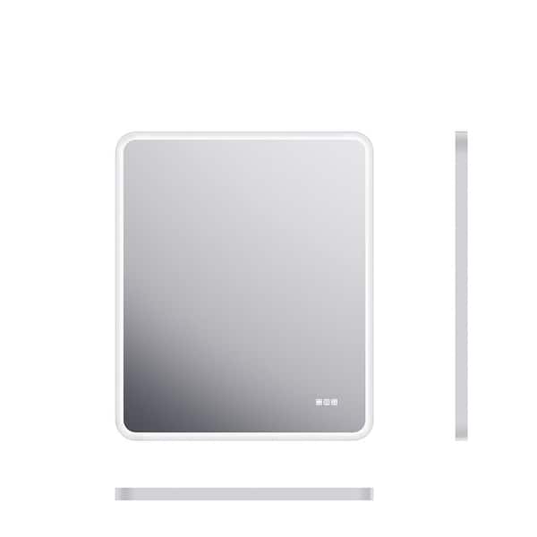28 in. W x 36 in. H Rectangular Framed Dimmable LED Wall Bathroom Vanity Mirror in Matte White with Anti-Fog