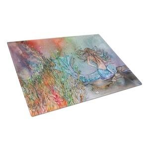 Brunette Mermaid Water Fantasy Tempered Glass Large Cutting Board