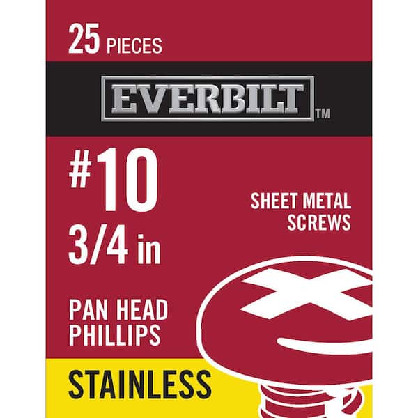 Everbilt #10 x 3/4 in. Stainless Steel Phillips Pan Head Sheet Metal Screw (25-Pack)