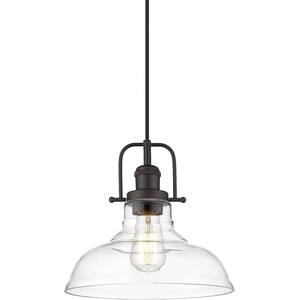 1-Light Oil Rubbed Bronze Finish Farmhouse Pendant Light with Clear Glass Shade
