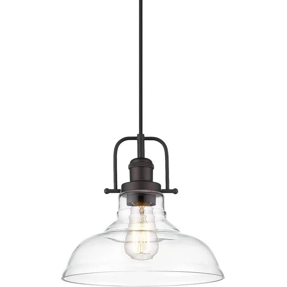 Oil Rubbed Bronze Farmhouse Pendant Light with Clear Glass Shade