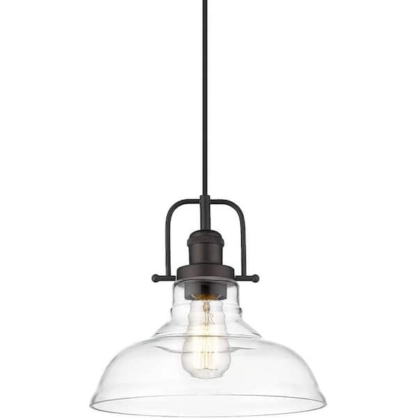 JAZAVA 1-Light Oil Rubbed Bronze Finish Farmhouse Pendant Light with Clear Glass Shade