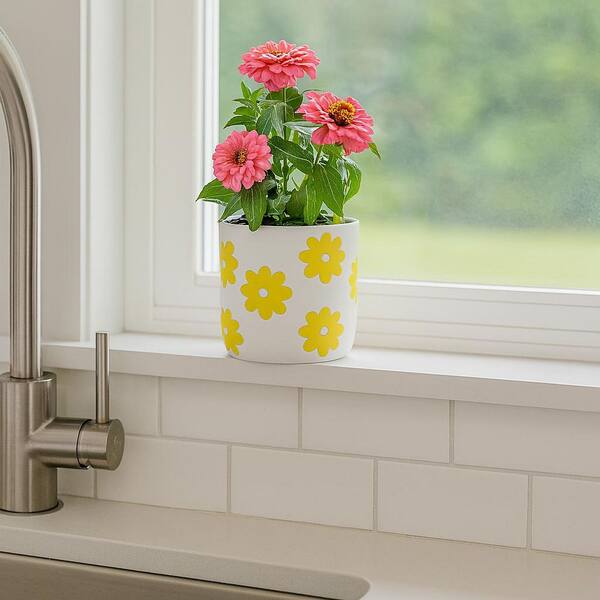 Liv & Skye Yellow Ceramic Flower Power Decorative Planter (5.75 in