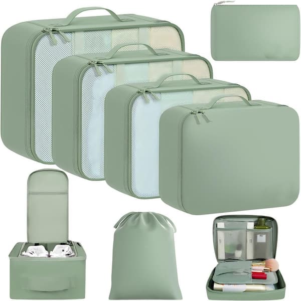 Lightweight Water Resistant 8 Pack Space Saving Packing Cubes, Durable Luggage Organizer for Travel and Cosmetics, Green