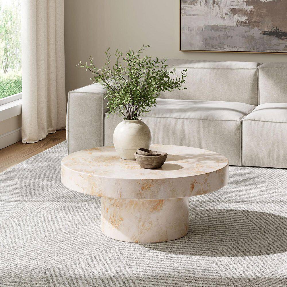 Alora Round Honey Onyx Faux Stone Concrete Coffee Table