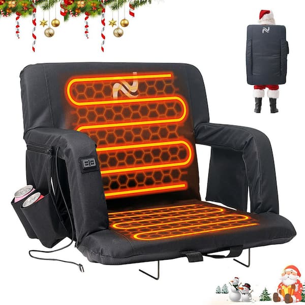 21 in. Double Heated Stadium Seat Portable Dual-Side Heated Bleacher Seats with 6-Reclining Positions for Sports Events