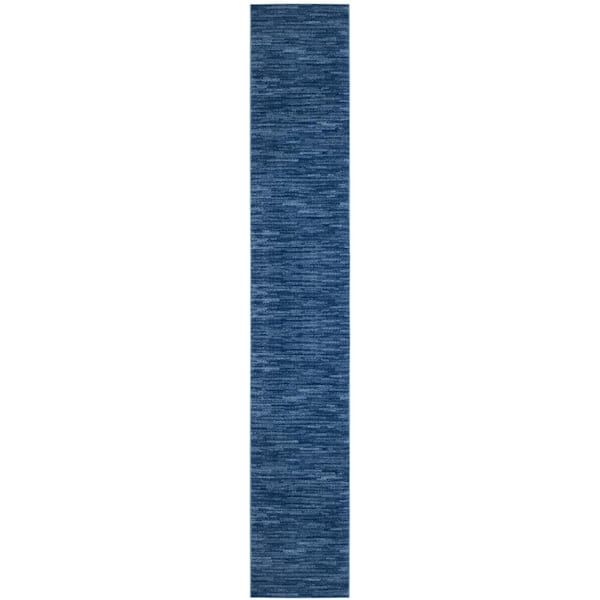 Nourison Essentials 2 ft. x 16 ft. Navy Blue Solid Contemporary Kitchen Runner Indoor/Outdoor Area Rug