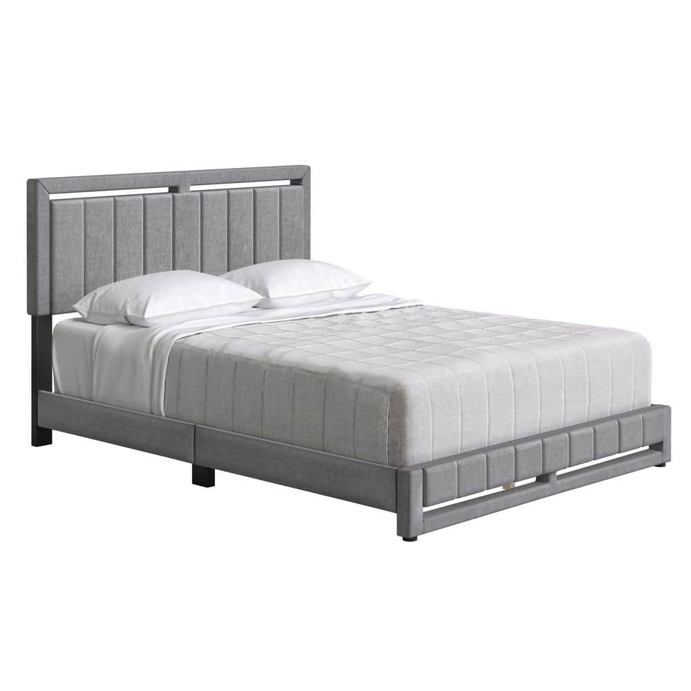 Senata Upholstered Linen Platform Bed, King, Gray