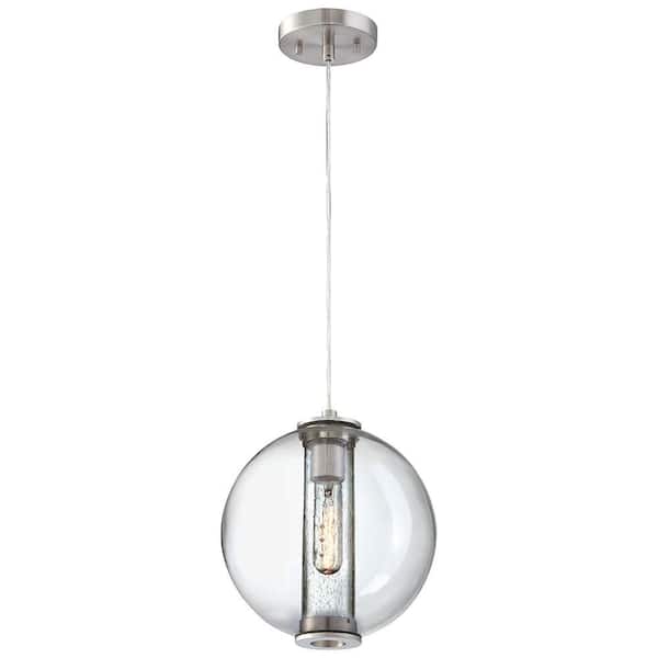 Philips Cosmos 1-Light Satin Nickel Hanging Pendant with Clear Seedy Glass