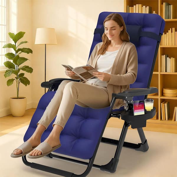 26 in. W Metal Zero Gravity Chair Outdoor/Indoor Patio Camping Folding Reclining Lounge Chair with RoyalBlue Cushion