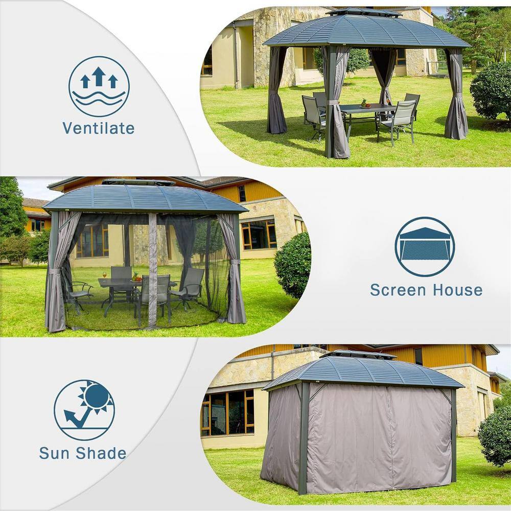 10' x 12' Black Aluminum Patio Gazebo with Curtains and Netting
