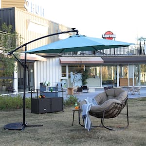 10 ft. Solar-Powered Hanging Cantilever Patio Umbrella in Light Green with 40 LED Lights, Hand-Crank Lift, Easy-Tilt