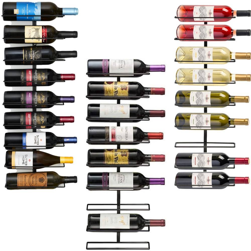 27 Bottles Capacity, Black, Metal Wine Rack, Wall Mount Wine Rack - Wall Mo