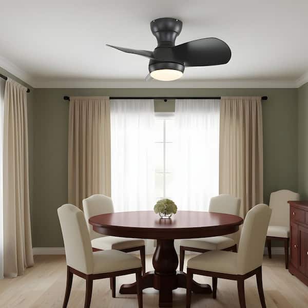 23 in. LED Indoor Black Low Profile Ceiling Fan with Light Kit, Remote Controls