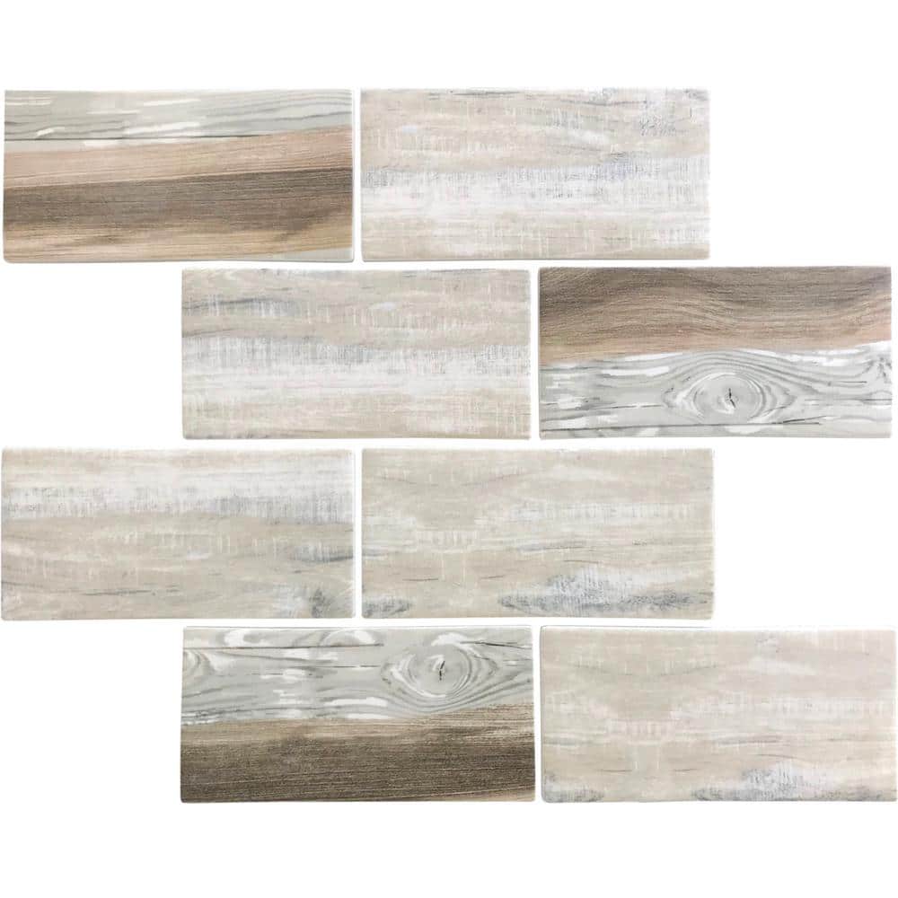 Beige 4 in. x 5 in. Wood Matte Finished Subway Recycled Glass Mosaic Tile Sample (0.13 sq. ft./Piece) price history on PriceWatchPro