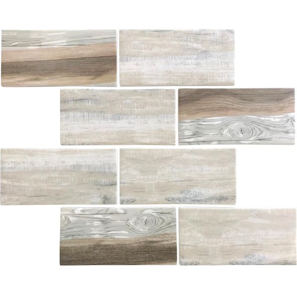 Apollo Tile Beige 4 in. x 5 in. Wood Matte Finished Subway Recycled Glass Mosaic Tile Sample (0.13 sq. ft./Piece)