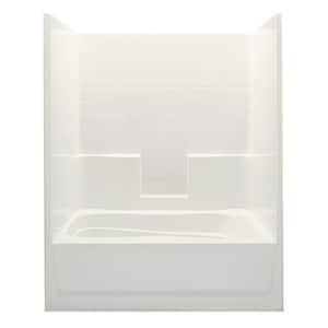 Everyday Smooth Tile 60 in. x 36 in. x 76 in. 1-Piece Bath and Shower Kit with Left Drain in Biscuit