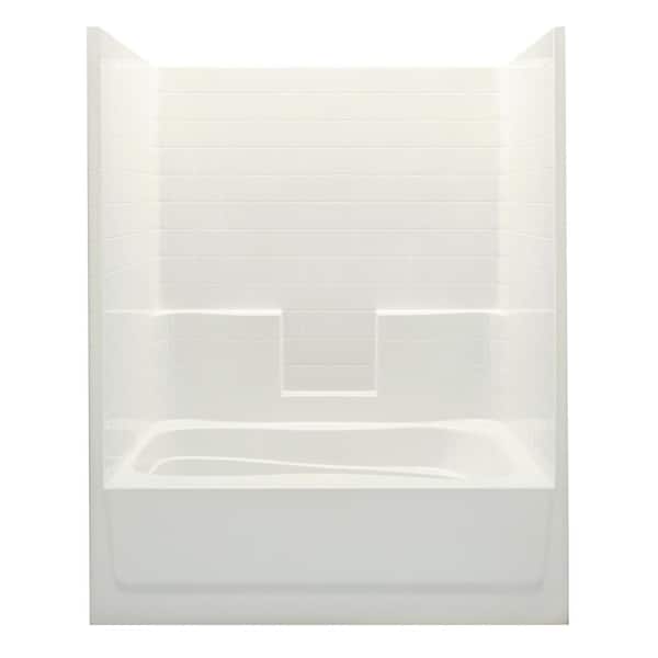 Aquatic Everyday Smooth Tile 60 in. x 36 in. x 76 in. 1-Piece Bath and Shower Kit with Left Drain in Biscuit