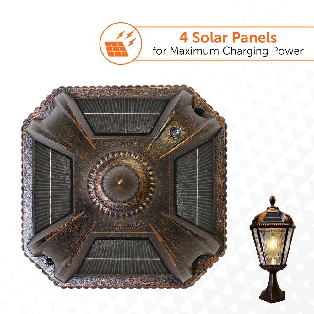 Brushed Bronze LED Solar Lamp Post with Rain Glass