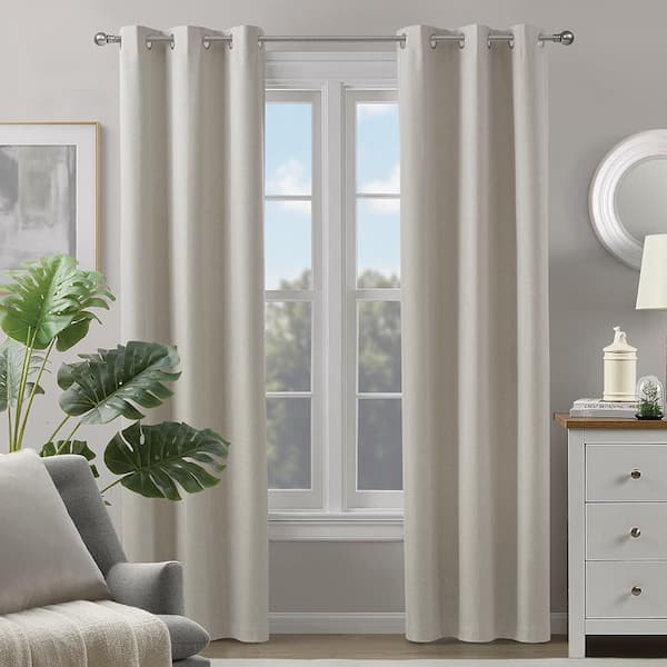 LiGHTSOUT with EnerShield Technology Fairfax Ivory 38 in. W x 95 in. L Grommet 100% Blackout Curtain (Single Panel)
