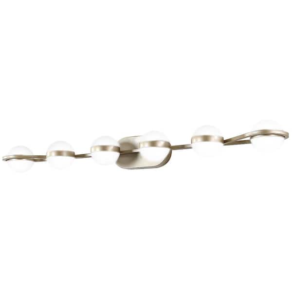 PUDO 43.3 in. 6-Light Contemporary Gold Minimalist Barthroom Vanity Light with Acrylic Glass Shade and Dimmable